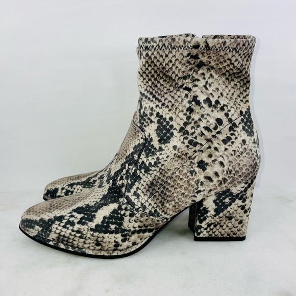 Marc Fisher Snake Print Leave Block Heel Stretch Ankle Sock Bootie - Picture 4 of 9
